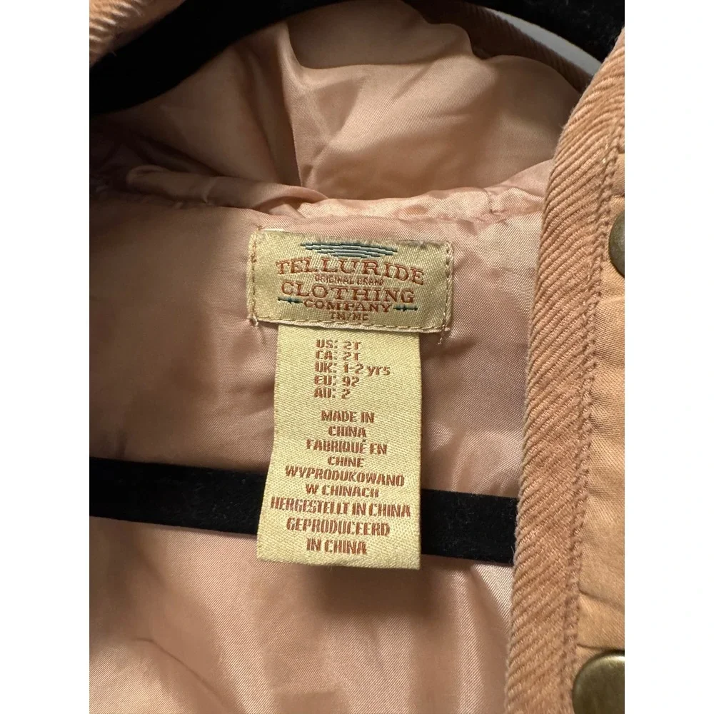 Telluride‎ Clothing Company Kids Brown Quilted Puffer Vest Hooded Snap Front 2T